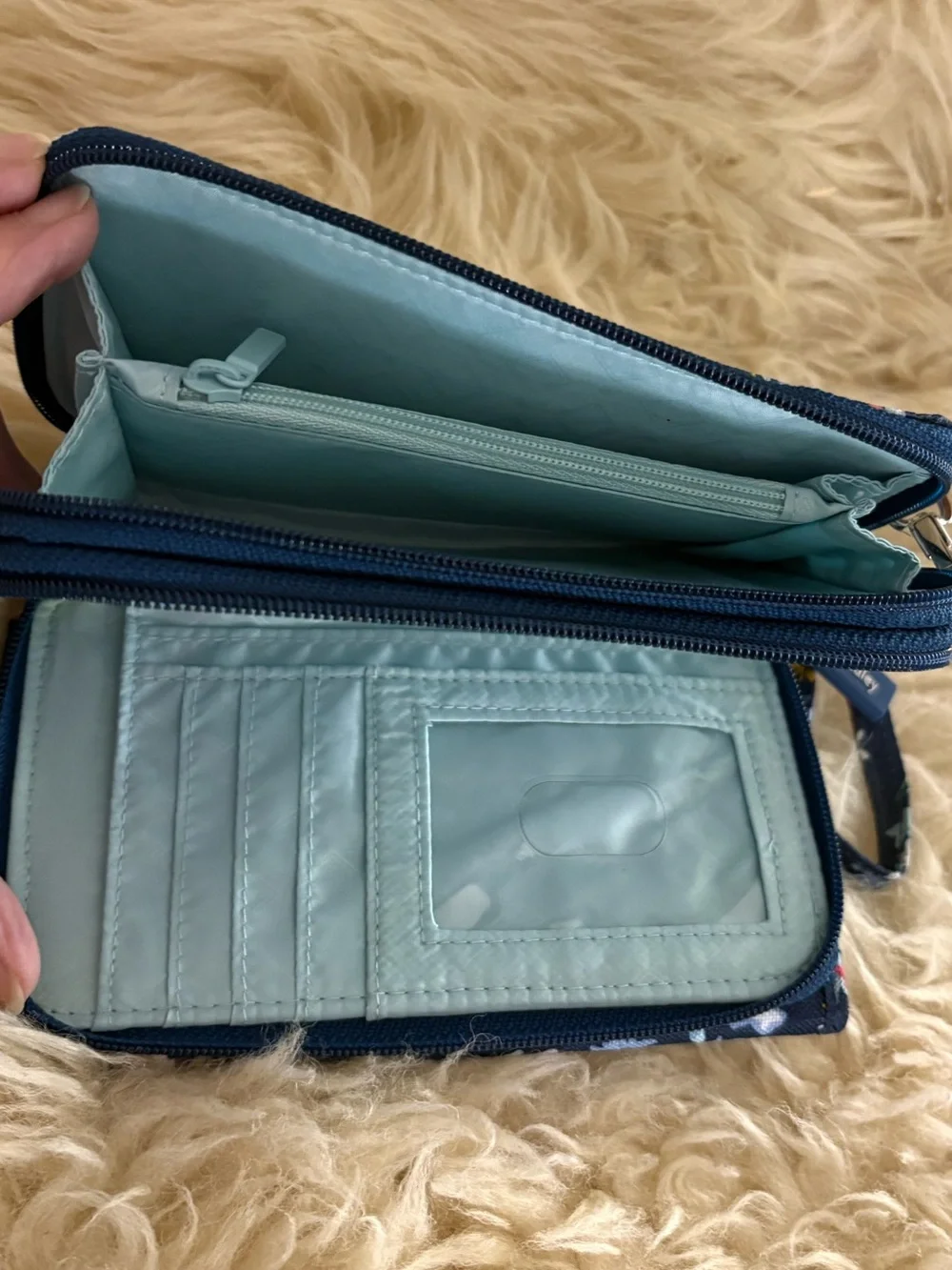 Vera Bradley ‘Scattered Wildflowers’ Navy Floral RFID Turnlock Wristlet